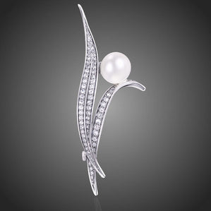 Brošňa luxusná lístok s pravou perlou Mialla