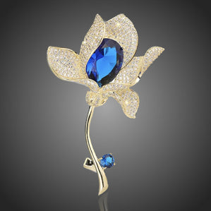 Brošňa luxusná modrý kvet Jasmine