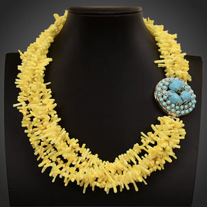 Náhrdelník prírodný žltý korál s tyrkýsom