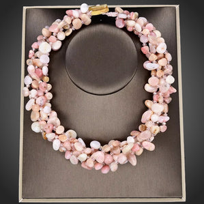 Náhrdelník s ružovým opálom a krištálmi