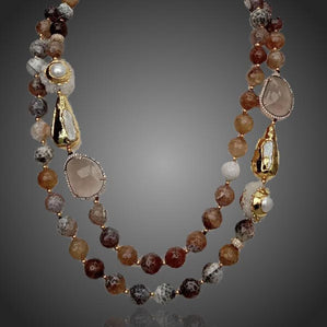 Náhrdelník ohnivý achát s kremeňom