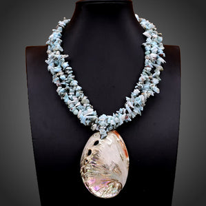 Náhrdelník modrý larimar s Abalone mušlou
