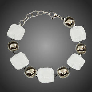 náramok iriginálny zo skla biely s platinou