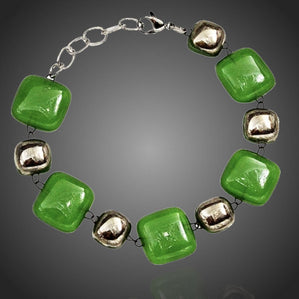 Náramok Arte sklenený zelený s platinou