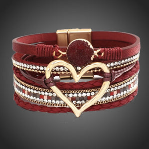 Náramok kožený sro srdcom červený AmoreMia