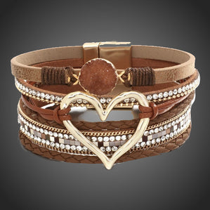 Náramok kožený so srdcom karamelový AmoreMia