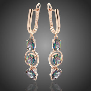 náušnice dlhé so zeleno fialovými zirkónmi