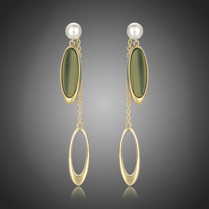 náušnice dlhé zelené s perlou spoločenská bižutéria