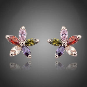 náušnice kvety farebné s krištáľmi