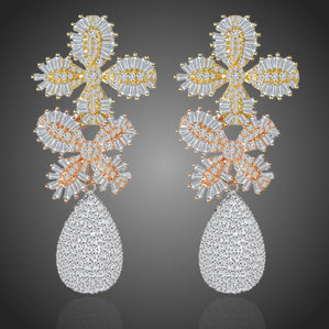 náušnice spoločenské luxusné dlhé kvety so zirkónmi