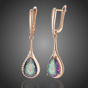 náušnice visiace kvapky so zeleno fialovými zirkńmi