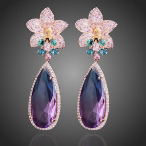 náušnice visiace s fialovým zrkónom luxusné