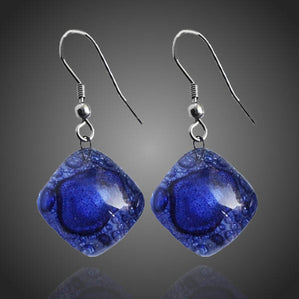 Náušnice Arte sklenené modré bublinky kosoštvorce