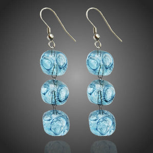 originálne náušnice zo skla tyrkys bublinkové trojdielne