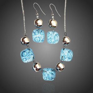 Set Arte sklenený tyrkys bublinkový kocky s platinou