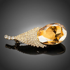 brošňa luxusná lístok s oranžovými krištáľmi 
