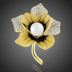 Brošňa žltý kvet s perlou Mariollita