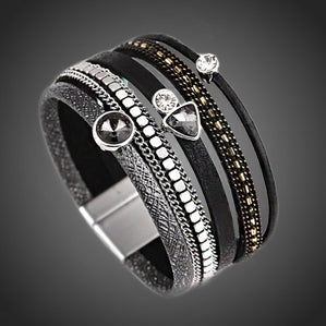 Náramok kožený Bohemian čierny