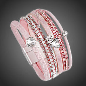 Náramok kožený Bohemian ružový