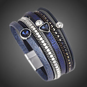 Náramok kožený Bohemian tmavomodrý