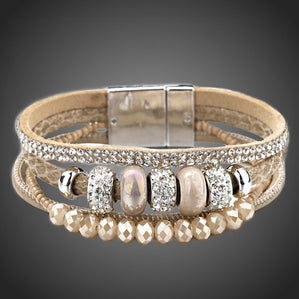 Náramok kožený s krištáľmi Nellita zlatý