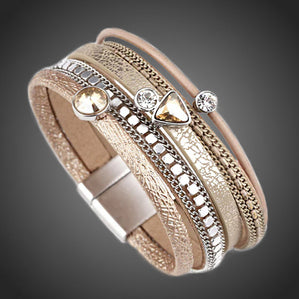 Náramok kožený Bohemian zlatý