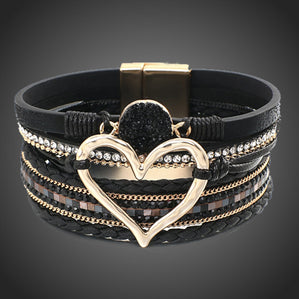 Náramok kožený so srdcom čierny AmoreMia