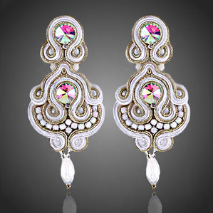 náušnice soutache biele dlhé