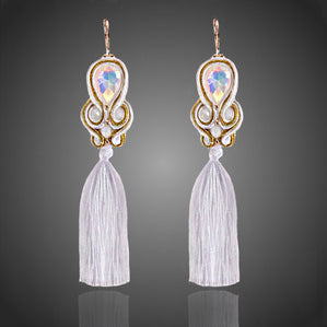 nausnice soutache dlhé biele