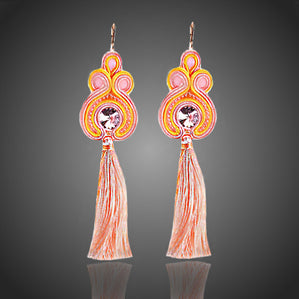 náušnice soutache oranžovo ružové flhé