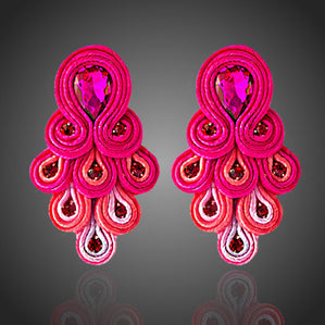 náušnice soutache ružové visiace