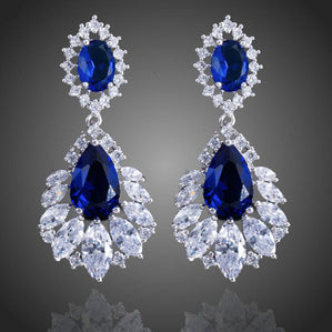 náušnice spoločenské lístky s modrými zirkónmi